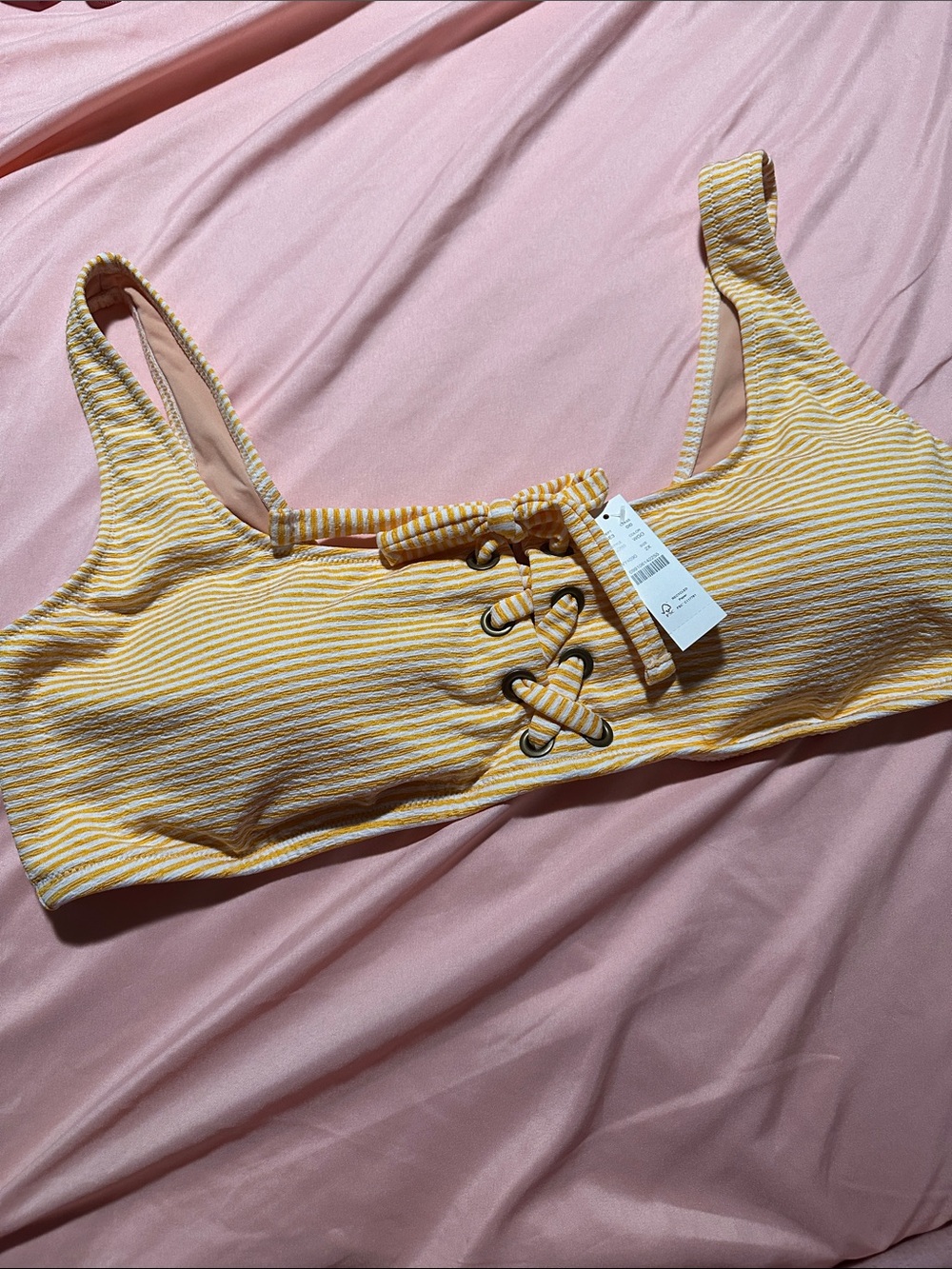 J. Crew Yellow and White Striped Lace-Up Bikini Top